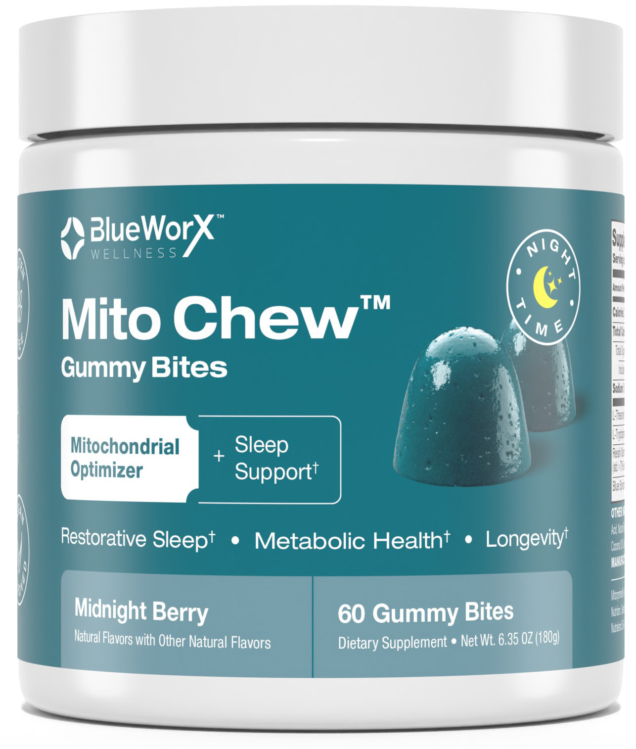 MitoChew™ Gummy Bites – Nighttime actual product packaging